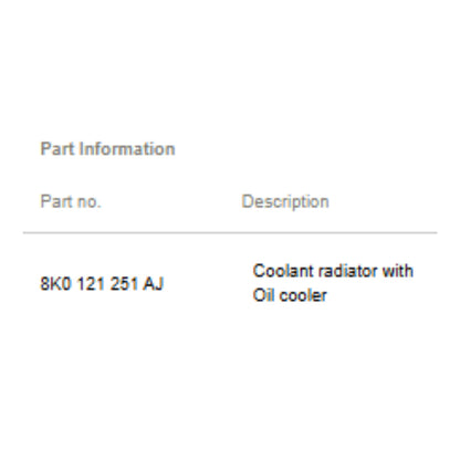 2012 Audi A4 Radiator Used OEM 8K0121251AJ