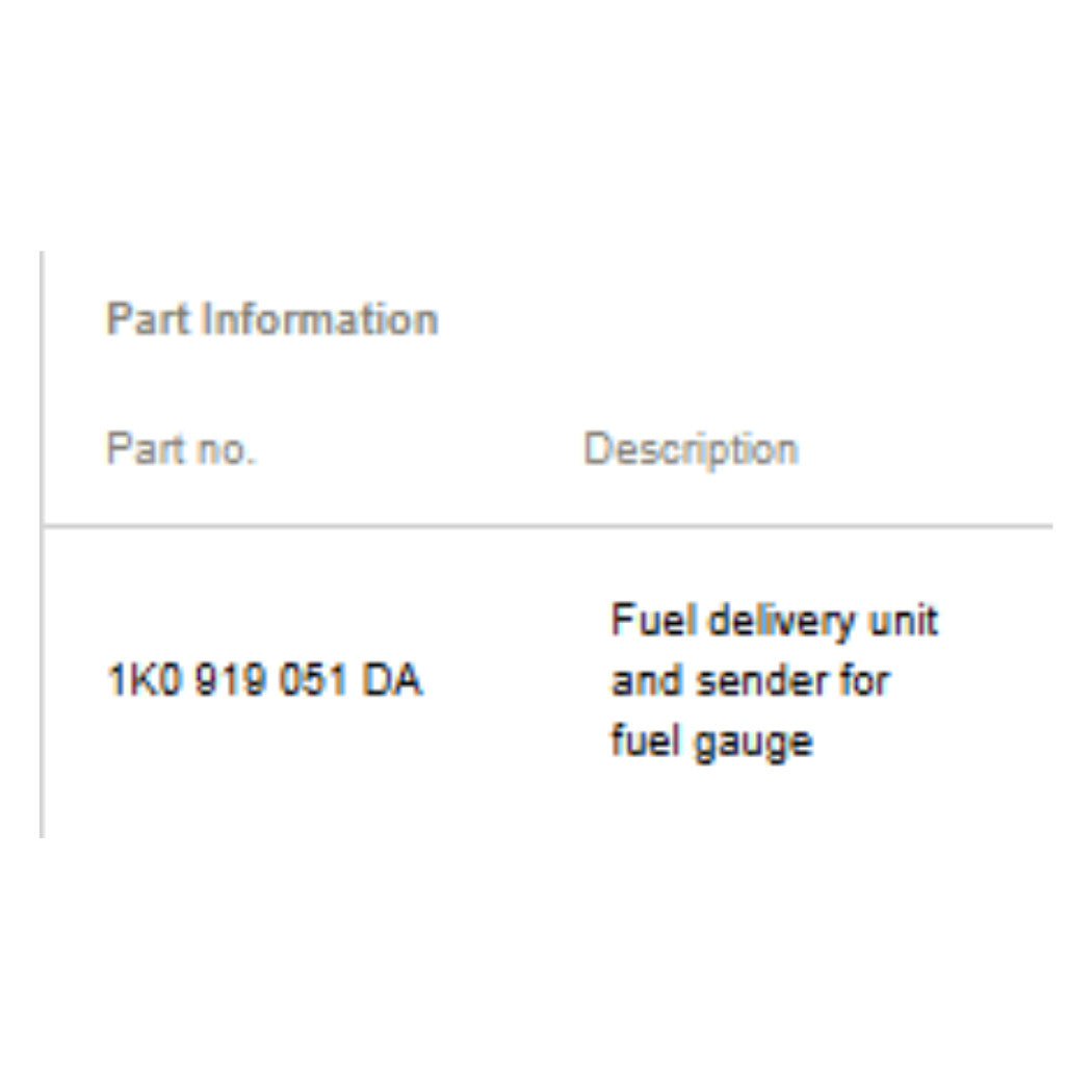 2011–2015 VW Jetta In­tank Fuel Pump & Sender Assembly Used OEM 1K0919051DA