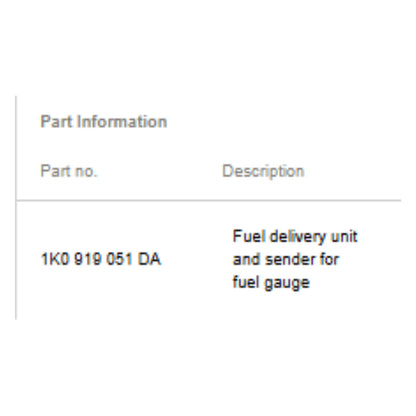2011–2015 VW Jetta In­tank Fuel Pump & Sender Assembly Used OEM 1K0919051DA