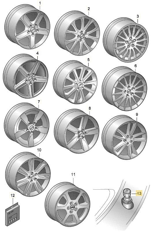2010-2012 Audi Valve Stem Caps Set of 4 Used OEM 4L0071215