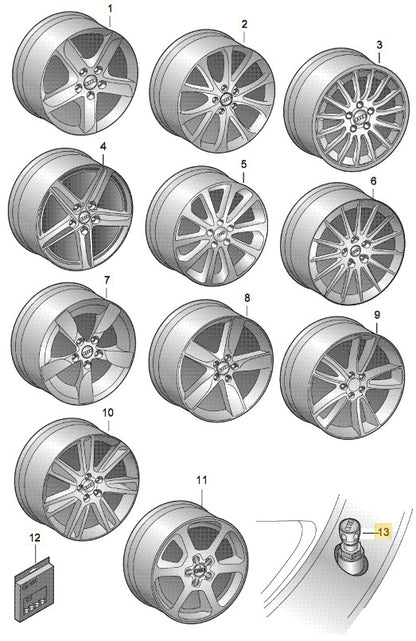 2010-2012 Audi Valve Stem Caps Set of 4 Used OEM 4L0071215