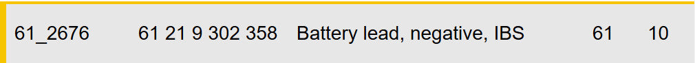 2011-16 BMW Battery Negative Lead with Intelligent Sensor USED OEM 61219302358