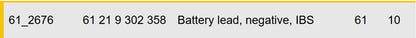 2011-16 BMW Battery Negative Lead with Intelligent Sensor USED OEM 61219302358