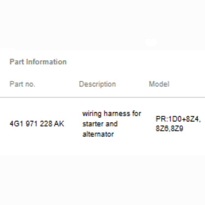 2012–2018 Audi A6 Starter / Alternator Wiring Harness Used OEM 4G1971228AK