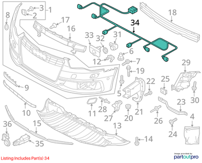 2012–2015 Audi A6 Front Bumper Parking Sensor Wiring Harness Used OEM 4G5971095A