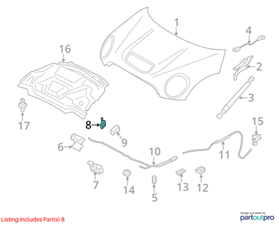 2012 Mini Cooper Hood Catch / Striker Plate OEM 51237008756