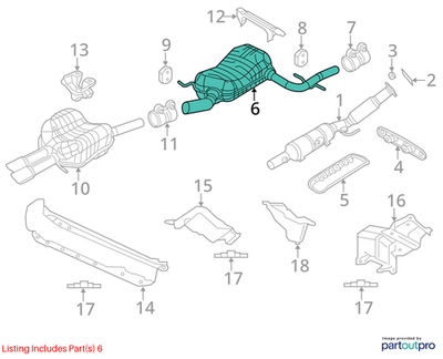 2011–2015 VW Jetta Exhaust Muffler Used OEM 5C6253209C