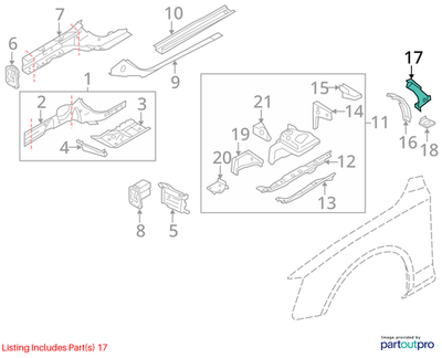 2008–2012 Audi Filler Plate for Longitudinal Member Right   USED OEM 8K0805144A