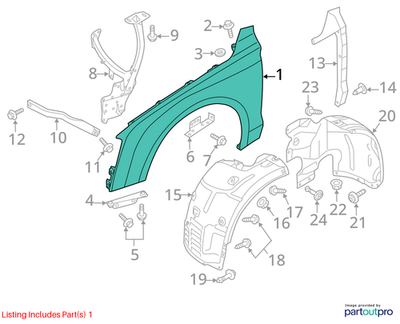 2012 Audi A8 Quattro Front Left Fender Used OEM 4H0821105B