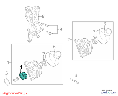 2009–2012 Audi A4 2.0L Alternator Freewheel Clutch Pulley Used OEM 06H903119B