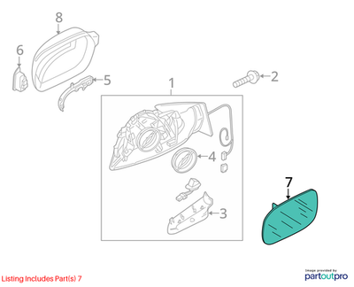 2008–2016 Audi Left Side Mirror Glass Convex with Carrier USED OEM 8K0857535D