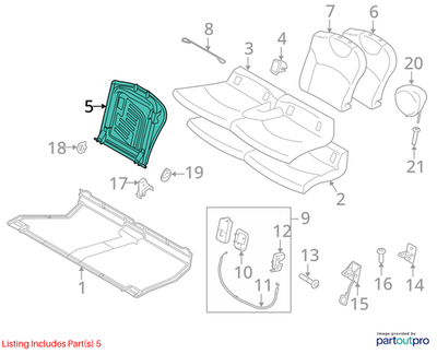 2011–2015 Mini Cooper Rear Seat Backrest Frame Right Used OEM 52202751252