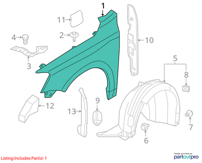 2013 Volkswagen Jetta Right Front Fender / Wing Used OEM 5C6821106A