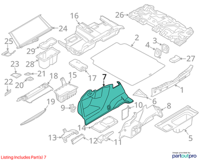 2011–2016 BMW 520i Trunk Right Wheel Housing Panel USED OEM 51479163194