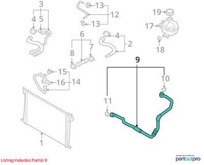 2011-2015 Mini Cooper Lower Radiator Coolant Hose Used OEM 17122754247