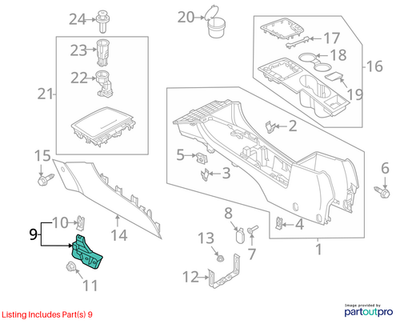 2011–2015 VW Jetta Centre Console Trim Bracket Used OEM 5C7863143