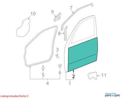 2002 Lexus LS430 Front Right (Passenger) Outer Door Shell Used OEM 6711150030