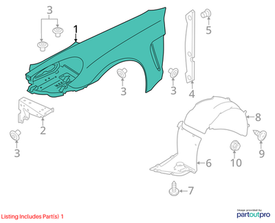 2011 Porsche Panamera S Front Left Fender Used OEM 97050303104GRV