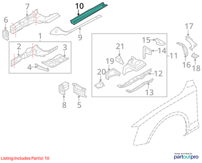 2012 Audi A4 Left Side Rail Extension End Plate Used OEM 8K0803107A