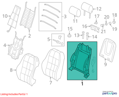 2012 Audi A4 Front Right Seat Back-Frame Used OEM 8K0881516A