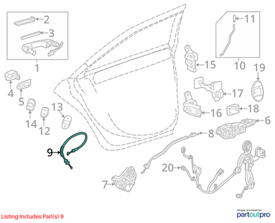 2018 Cadillac CTS Rear Side Outside Handle Cable Used OEM 23152895