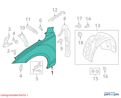 2012 Audi A7 Quattro Front Fender Used OEM 4G8821105B