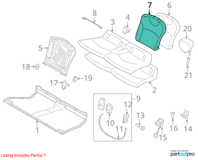 2011–2015 Mini Cooper Rear Seat Back Cover Right Used OEM 52207270372