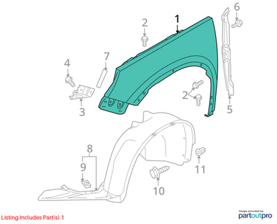 2017 Volkswagen Tiguan Front Wing Right Passenger Side Used OEM 5N0821106A