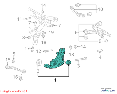 2010-2012 AUDI A4 REAR LEFT WHEEL BEARING HOUSING USED OEM 8K0505431AP
