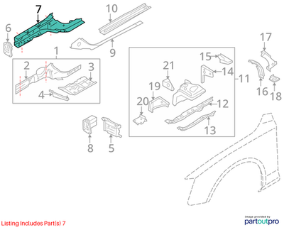 2012 Audi A4 Right Front Side Rail/Frame Member Used OEM 8K0802038