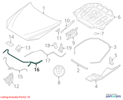 2011–2016 BMW 520i Hood Bonnet Release Bowden Cable Front USED OEM 51237183773