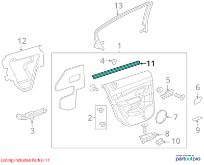 2010 Chevrolet Cruze Rear Right DoorWindow Inner Sealing Strip Used OEM 96845925