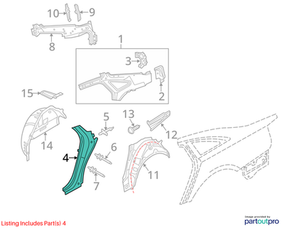 2012–2015 Audi A6 Left C-Pillar Reinforcement Used OEM 4G5809737
