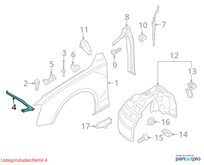2010 Audi A4 Left Front Fender Support Bracket Used OEM 8K0821135H