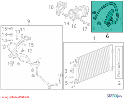 2010 Chevrolet Cruze AC Compressor Suction & Discharge Hose Used OEM 95947033