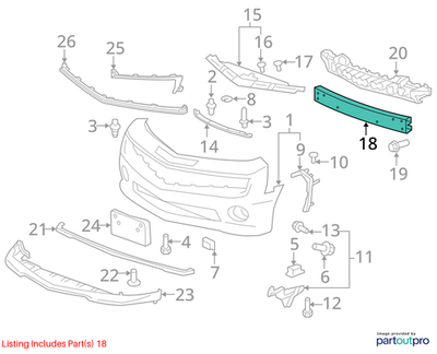 2011 Chevrolet Camaro Front Bumper Impact Reinforcement Bar Used OEM 22785364