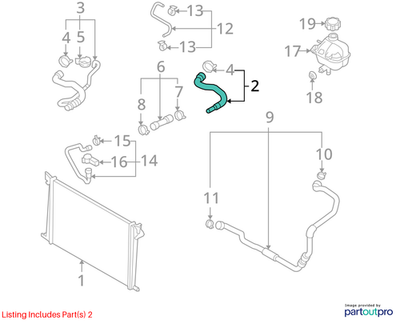 2012 Mini Cooper Upper Radiator Coolant Hose Used OEM 17122754221