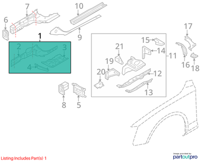 2009–2012 Audi A4  Closing Element Side Member Outer Left USED OEM 8K0802755