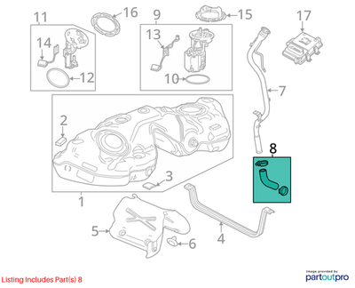 2018 Cadillac CTS Fuel Tank Filler Hose Used OEM 22961257