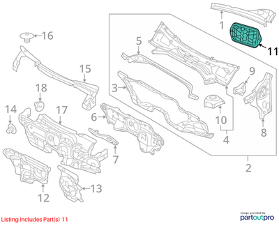 2011–2015 VW Jetta Cowl Seal / Sealing Block Used OEM 5C0819430A