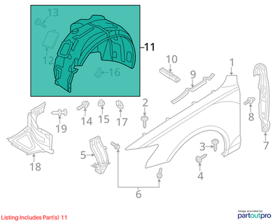 Audi 2012-2017 Audi A6 Fender Splash Shield 4G0821133D