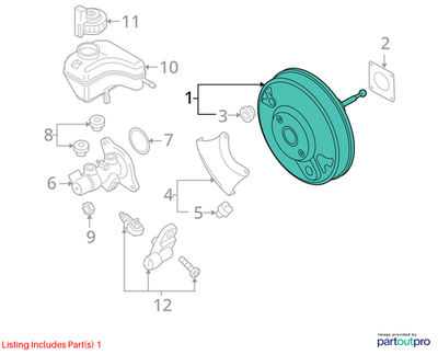 2012 Volkswagen CC Power Brake Booster Used OEM 3C1614106R