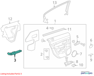 2010 Chevrolet Cruze Rear Left Door Trim Bracket Used OEM 96966625
