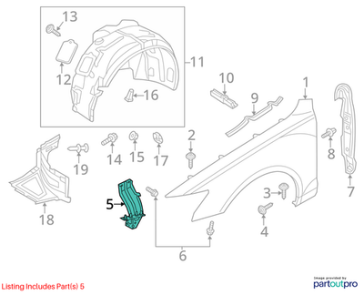 2012–2018 AUDI A6 FRONT LEFT FENDER BRACKET USED OEM 4G0821135A