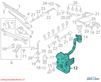 2012–2018 VW Jetta Windshield Washer Fluid Reservoir USED OEM 5C6955453Q