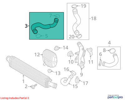 2011–2015 Audi A4  Intercooler / Turbo Charge-Air Hose Used OEM 8K0145738AB