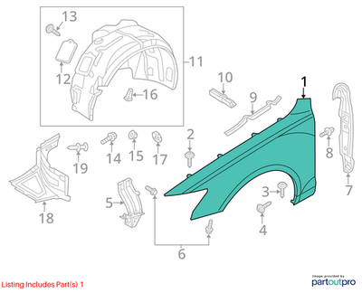2012–2018 AUDI A6 S6 FRONT RIGHT FENDER USED OEM 4G0821102