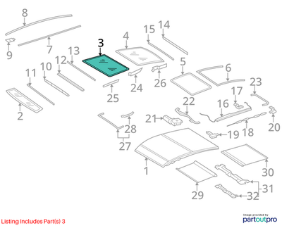 07-13  Mercedes-Benz S550 Panoramic Sliding Sunroof Glass 2217800021
