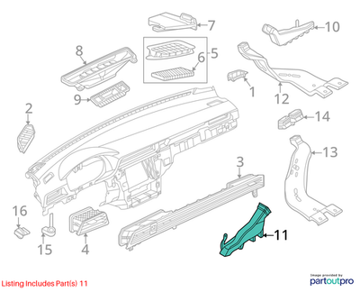 2011–2018 VW Jetta & Passat Left Floor Duct Tube Outlet Used OEM 5C1819151B