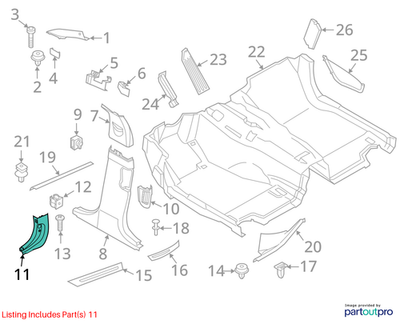 2011–2016 BMW 520i Bottom Front Left Lateral Trim Panel USED OEM 51437230109